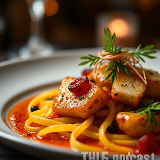 Podcast cover for 'Culinary Chronicles', featuring a mouth-watering close-up of a gourmet dish and elegant typography.